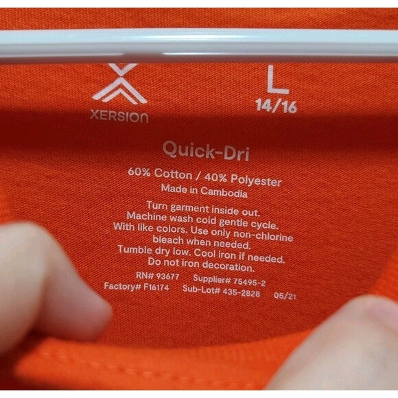 XERSION KIDS LARGE  14-16 ORANGE SHIRT QUICK DRI TEAM QUOTE ATHLETIC BRIGHT TEE - Picture 6 of 9